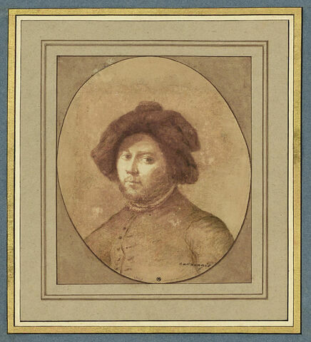 Buste d'homme, de trois quarts, coiffé d'une toque et vêtu d'un pourpoint : portrait de Tommaso Salini?, image 1/3