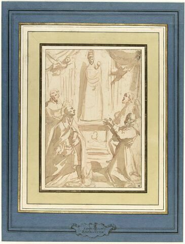 Quatre religieux adorant la statue de la Vierge à l'Enfant, image 4/4