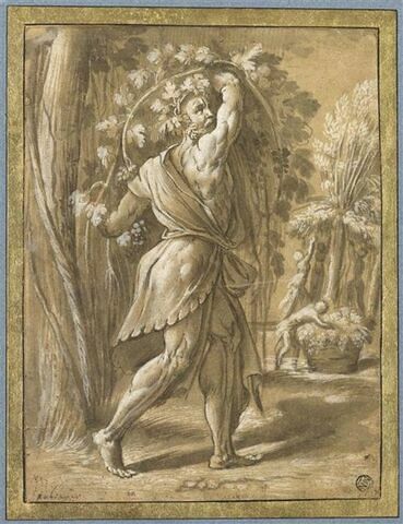 Un homme chargé de pampres et quatre figures cueillant des branches : Allégorie de l'Automne ?, image 1/2