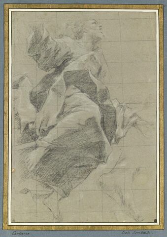 Figure drapée dans les airs, de profil, bras ouverts, tournée à gauche, image 1/2