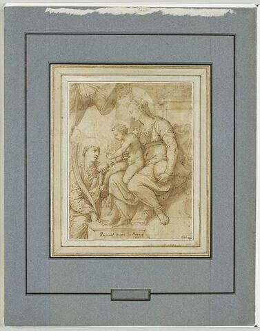 Saint Etienne agenouillé devant l'Enfant assis sur les genoux de la Vierge, image 2/3