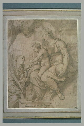 Saint Etienne agenouillé devant l'Enfant assis sur les genoux de la Vierge, image 3/3
