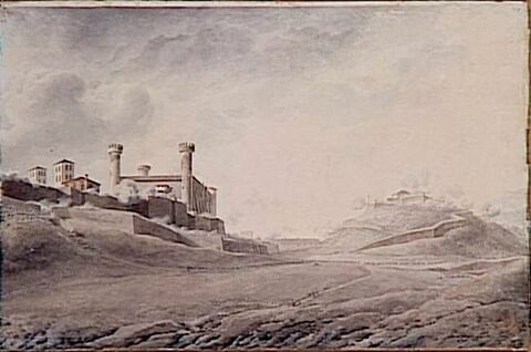Vue des ville et citadelle d'Ivrée. L'avant-garde de l'armée française escalade la citadelle et entre de vive force dans la ville, 21 mai 1800
