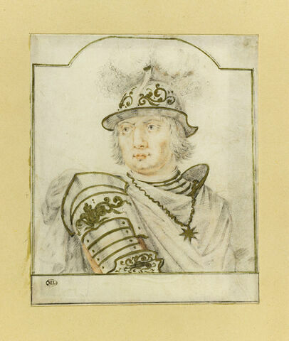 Portrait d'homme en armure et coiffé d'un casque à plumes, image 1/2