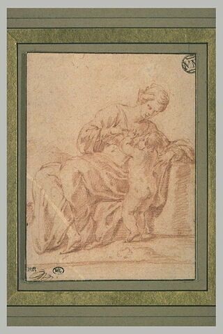 La Vierge assise, penchée, allaitant l'Enfant, image 1/1
