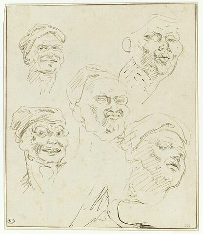 Caricature : cinq têtes grotesques, image 1/2