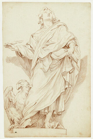 Saint Jean l'Evangéliste debout, une plume dans la main droite