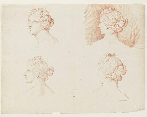 Quatre études de la tête de la Vénus Médicis, de profil à gauche, de trois quarts face et de trois quarts dos