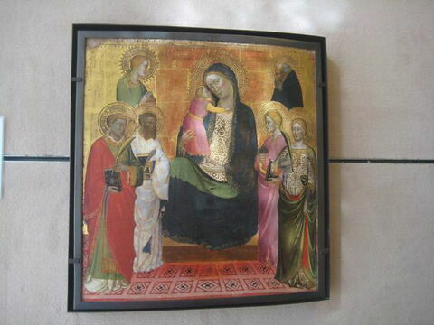 La Vierge et l'Enfant avec six saints : Laurent, Barthélemy, Madeleine, Catherine (?), Lucie (?), Antoine abbé., image 2/2