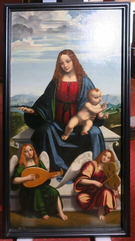 La Vierge, l'Enfant et deux anges musiciens (panneau du polyptyque "Crespi")
