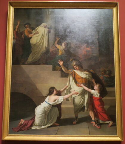 Énée, dans l'embrasement de Troie, voulant retourner au combat, est arrêté par sa femme Créuse, image 2/3