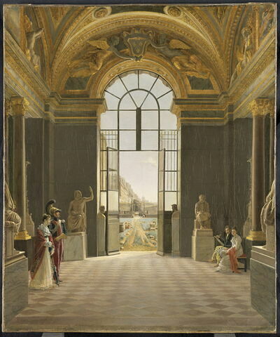 Vue de la salle de la Paix, au Louvre, vers 1820