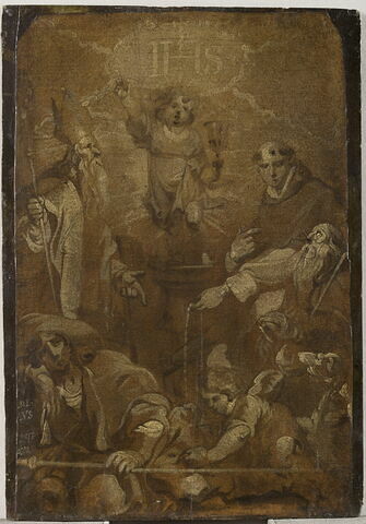L'Enfant Jésus en gloire entouré de quatre saints (grisaille)