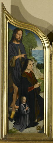 Triptyque de la famille Sedano : volet gauche : Jean de Sedano et son fils en prière, avec saint Jean Baptiste ; face externe : Adam, nu, image 6/11