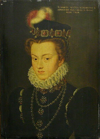 Élisabeth d'Autriche (1554-1592), reine de France, femme de Charles IX., en buste avec toque à plumes., image 2/4