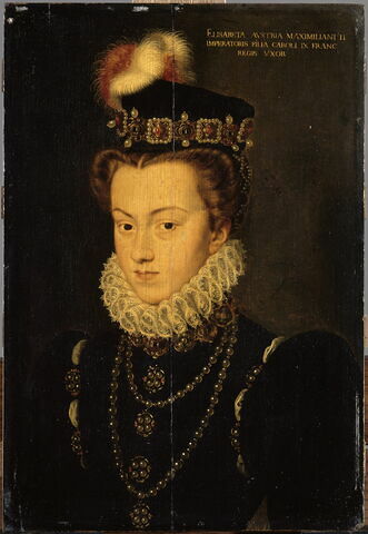 Élisabeth d'Autriche (1554-1592), reine de France, femme de Charles IX., en buste avec toque à plumes., image 3/4