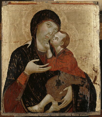 La Vierge et l'Enfant ; à droite à demi effacée, la stigmatisation de saint François