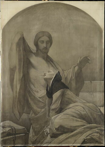La communion mystique de sainte Catherine de Sienne, dit parfois à tort La communion mystique de sainte Claire. Grisaille inachevée.