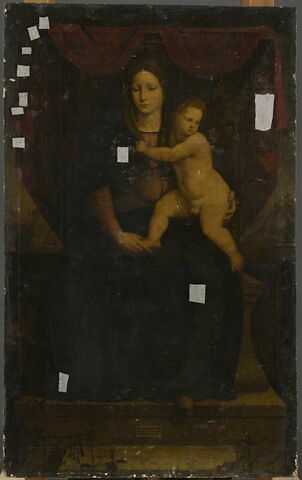 La Vierge avec l'Enfant Jésus assise sur un trône, image 1/2