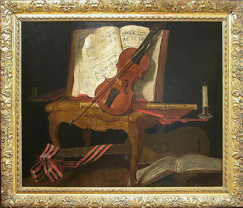 Les Attributs de la musique, dit aussi : Nature morte au violon. Devant de cheminée, image 2/2