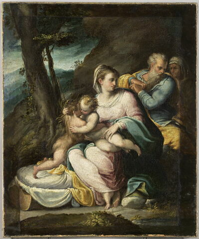 La Sainte Famille avec l'Enfant Jésus embrassant saint Jean Baptiste