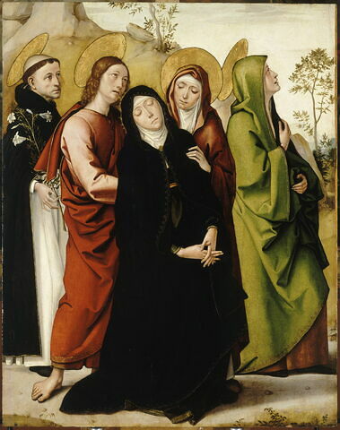 La Vierge de douleur, saint Jean, deux saintes femmes et saint Dominique de Guzmán