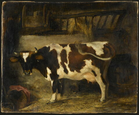 Vache dans une étable; étude d'après nature.