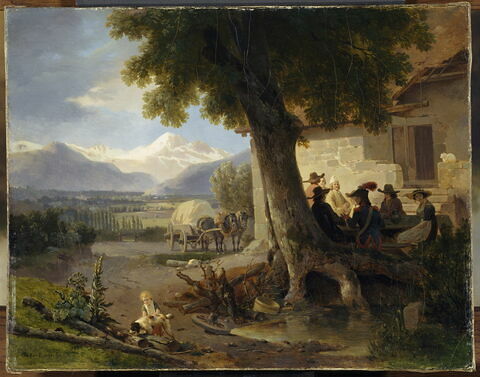 Auberge de campagne aux environs de Genève avec, au fond, le Mont- Blanc, image 2/2
