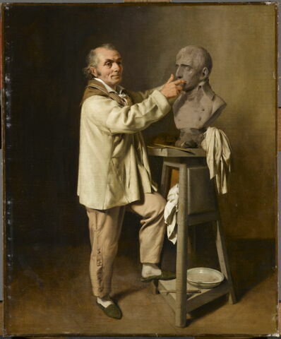 Antoine Houdon dans son atelier modelant le buste de Bonaparte