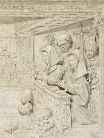 Un donateur et sa famille avec trois saints patrons, image 2/3