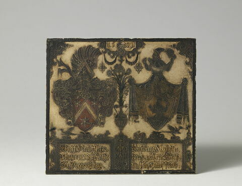 Plaque carrée : armoiries de W. Scaüffletzer et de sa femme, image 1/1