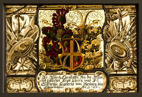 Panneau rectangulaire aux armes de Joseph-Christoffel An der Allmend et de Maria-Elisabetha Segesser von Brunegg, son épouse