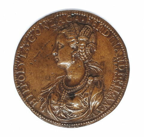 Médaille : Ippolita Gonzaga (1535-1563), femme d'Antonio Caraffa / Diane drapée sonnant du cor