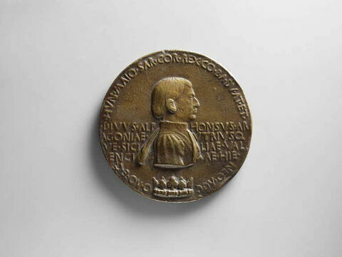 Médaille : Alphonse V, roi de Sicile et d'Aragon / génie ailé dans un char tiré par quatre chevaux, image 1/2
