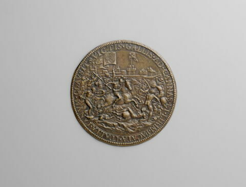 Médaille : combat de cavalier et hommes à pied nus, en avant d'une ville entourée de murailles