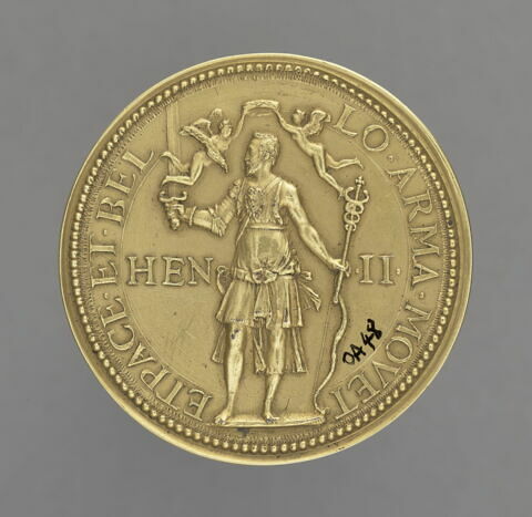 Médaille : Henri II / Henri II en pied avec les attributs de Mars, Mercure et Apollon, image 2/2