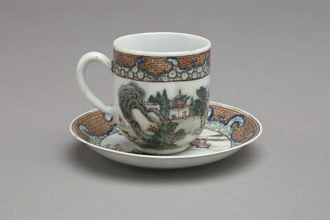 Tasse à café avec soucoupe, d'un service à thé et à café de douze pièces (R 1208 à 1219)
Chine, Yong Tcheng, marque.