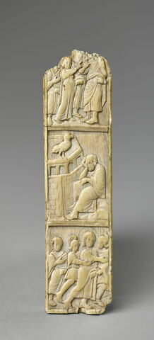 Plaque latérale d'un feuillet en cinq parties : Le Reniement de saint Pierre ; le Christ emmené chez Pilate