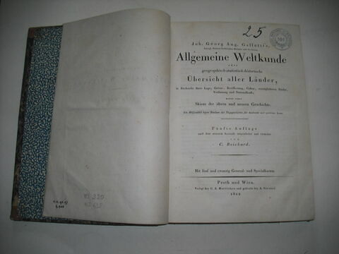 Livre d'études en langue allemande ayant appartenu au duc de Reichstadt : Allgemeine Weltkunde..., Pest-Vienne, 1822.