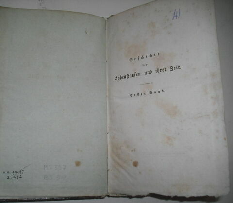 Livre d'études en langue allemande ayant appartenu au duc de Reichstadt : Geschichte der Hohenstaufen und ihrer Zeit. I, Leipzig, 1823.