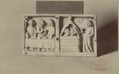 Trois panneaux d'un coffret : Histoire du fils prodigue (A, B, C) - ivoire profane, image 2/2