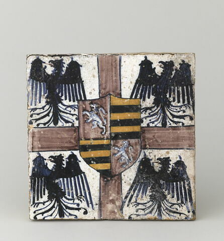 Carreau carré, d'un ensemble de six carreaux aux emblèmes des Gonzague (OA 6342 A-F) : armes des Gonzague, image 1/3