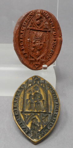 Matrice de sceau en forme de navette avec son épreuve en cire rouge : Pietro de Savina, frère mineur