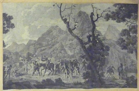 Combat dans la Sierra, d'une suite de cinq panneaux en grisaille relatant l'Histoire de Don Quichotte