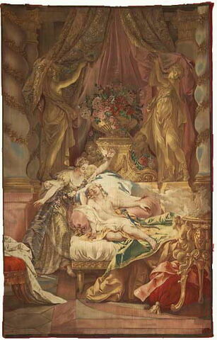 Psyché contemplant l'Amour endormi, de la tenture tissée pour le salon de compagnie du fermier général Pierre-Isaac Marquet de Peyre