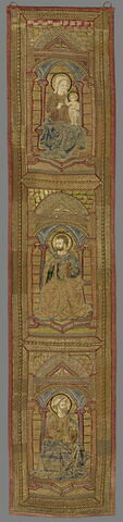 Orfroi brodé provenant d'un ensemble de trois éléments d'ornement de chape : La Vierge, Saint Barthélémy, Saint Jacques le Majeur
