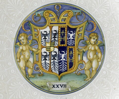 Plat rond : Orphée et Eurydice ; armoiries d'Isabelle d'Este-Gonzague, marquise de Mantoue (1474-1539), image 3/6