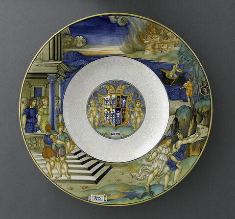 Plat rond : Orphée et Eurydice ; armoiries d'Isabelle d'Este-Gonzague, marquise de Mantoue (1474-1539), image 1/6