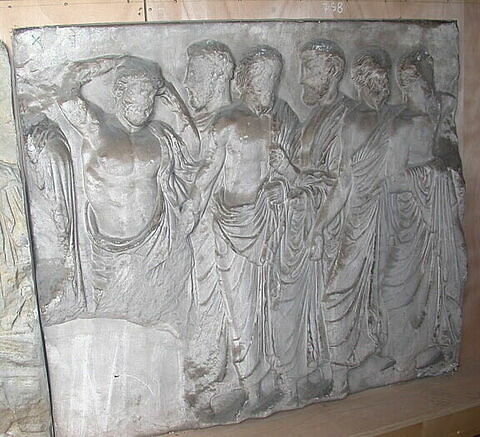 Tirage d'une plaque de la frise du Parthénon représentant des porteurs de rameaux d'olivier (thallophores)