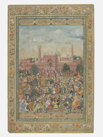Cortège devant la grande mosquée de Delhi (page d'album), image 1/9
